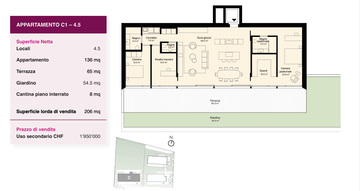 Grundriss einer 4,5-Zimmer-Apartment-Einheit